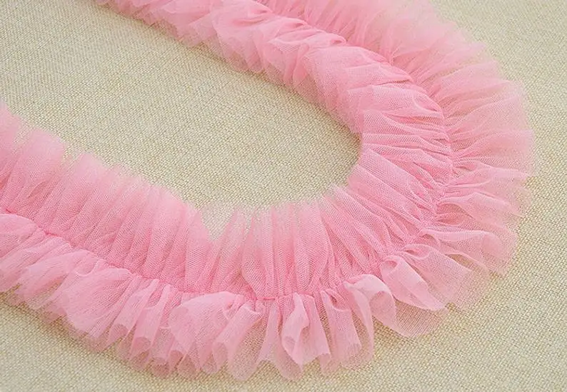 pink 1 ярд Светло-розовый тюль со сборками отделка, оборка отделка, гофрированный с сеткой отделка, платье-пачка ткань, сетка с оборками, Свадебный декор - Цвет: pink