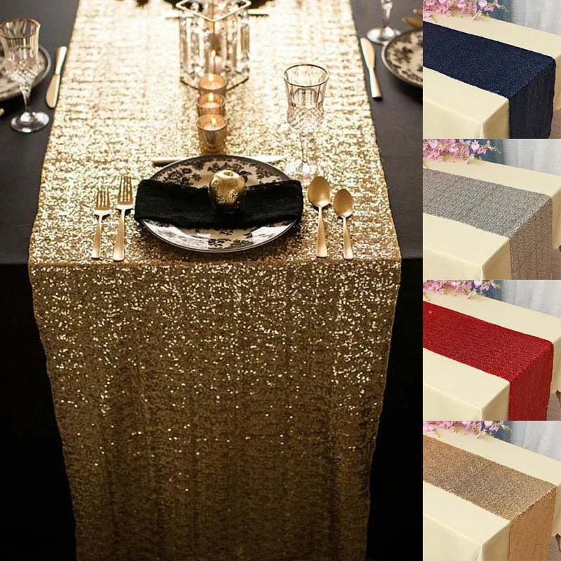 

Sequin Table Runner Rose Gold/Navy/Pink/Red Color Luxury Style Wholesale For Wedding Hotel Dinner Party Decoration