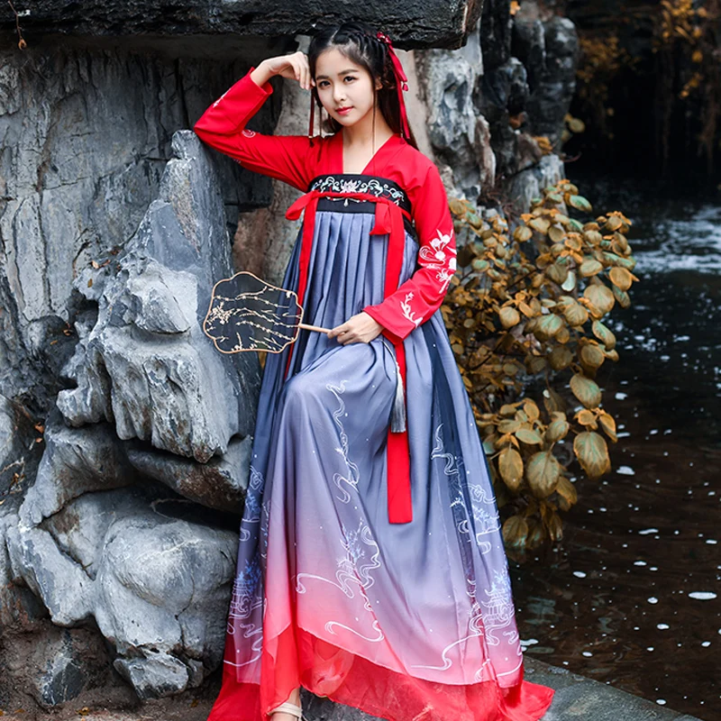 Китайская юбка Hanfu для женщин с градиентом Женский костюм косплея танцевальный