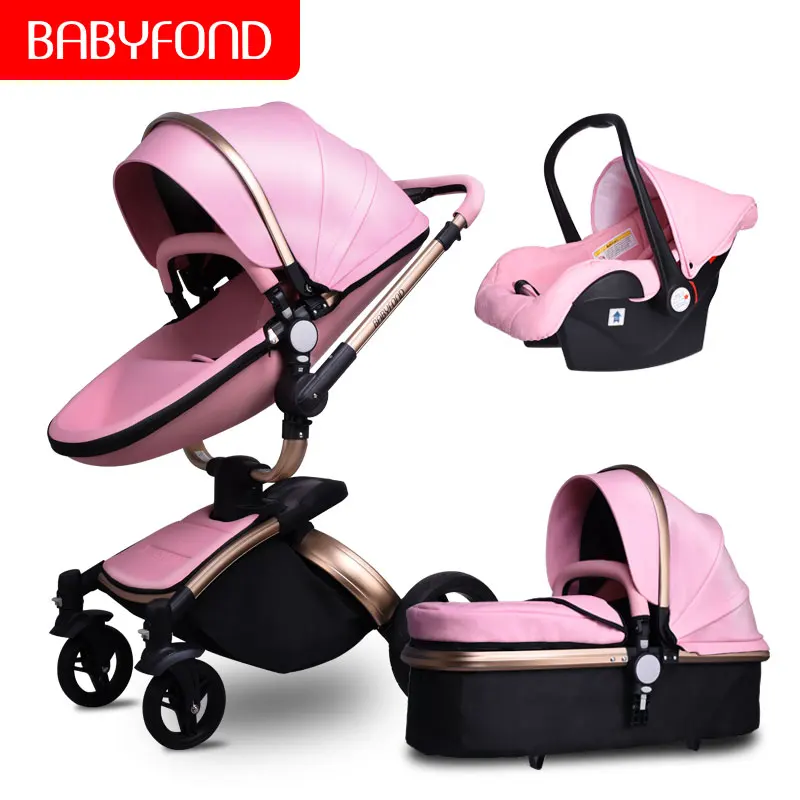 pink Babyfond No Tax Роскошная детская коляска 3 в 1 модная коляска в европейском стиле Отправка подарков - Цвет: pink