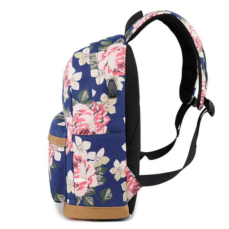 Женский рюкзак с USB зарядкой женский из парусины Mochila Escolar для ноутбука школьный
