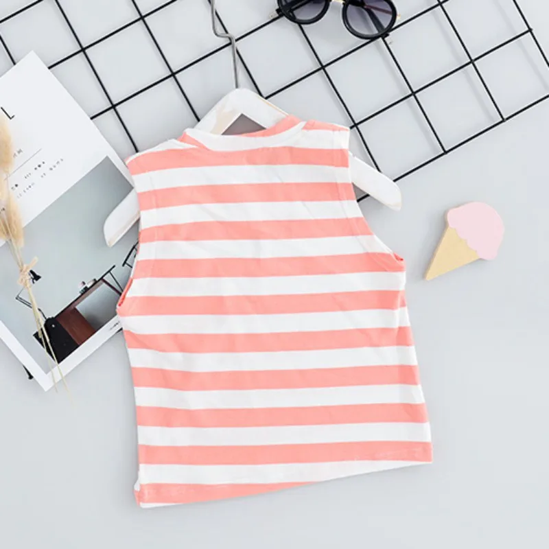 Высококачественные летние топы в полоску без рукавов с рисунком для маленьких