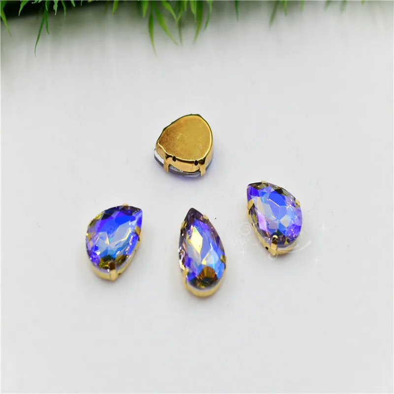 with gold setting Хрустальный фиолетовый AB стеклянный кристалл PintBack горный хрусталь Rivoli Teardrop Navette Strass алмазные Драгоценности DIY - Цвет: with gold setting