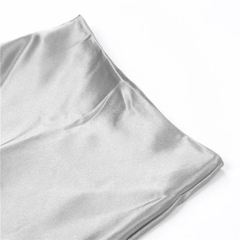 

2019 New Fashion Women Ladies Satin High Waist Skirt Silver Gold Long Skirt Metallic Color Party Skirt