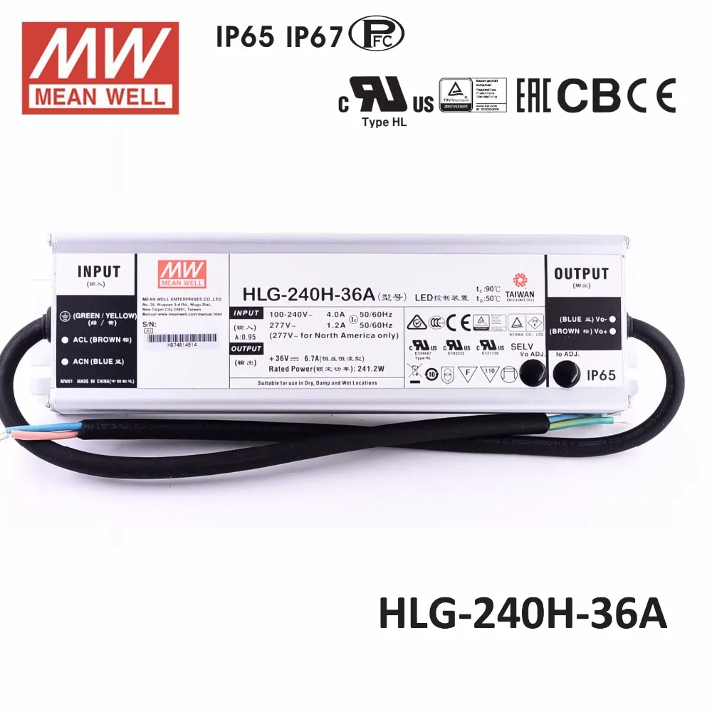 Подлинный источник питания с регулируемой яркостью Meanwell HLG 240H 36A постоянный ток 6 7