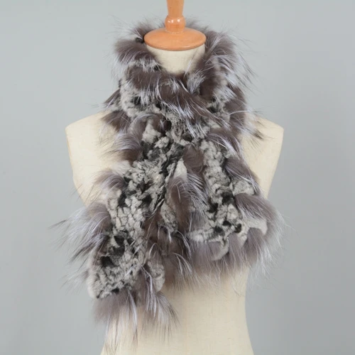 Grey Silver Jancoco Max новое поступление настоящий мех кролика и настоящий Лисий мех шарф женские модные стильные шали Осень Зима Глушитель S7179 - Цвет: Grey Silver
