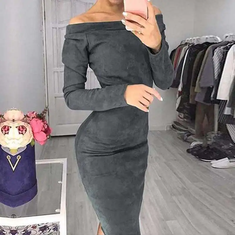 Весенние вечерние платья миди женское платье-карандаш с длинным рукавом