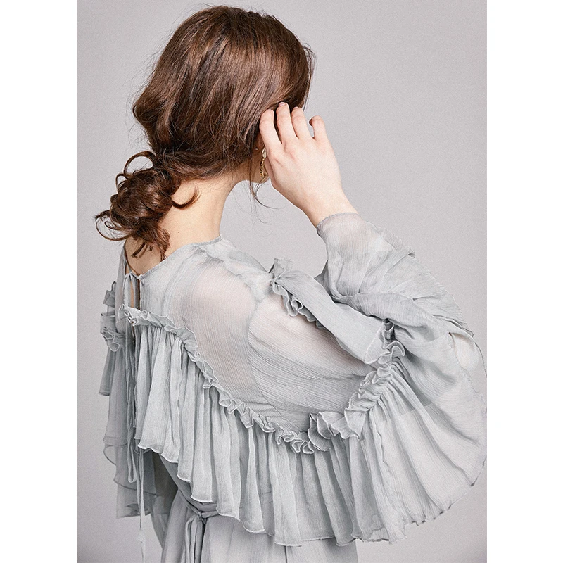 YOYOCATHY элегантное винтажное шифоновое весеннее платье с длинными рукавами и