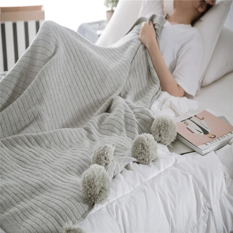 WLIARLEO вязаное одеяло розовое с помпоном мягкое теплое детское Фланелевое