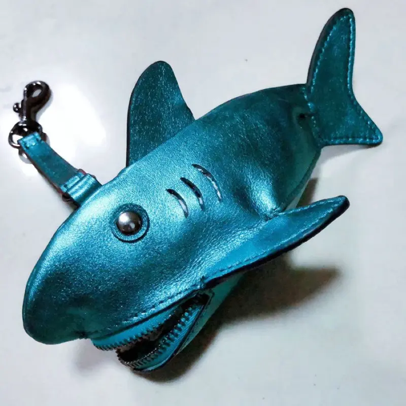 pearl green shark Кошельки из натуральной кожи в форме животных ручной работы, Сумка с единорогом, милый кошелек для денег, кулон, подарок для подруги, мамы - Цвет: pearl green shark