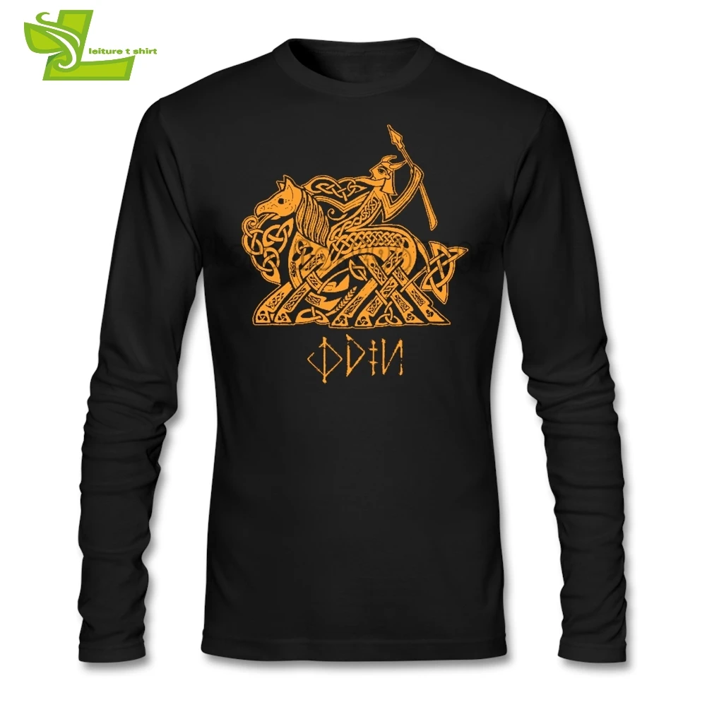 Odin Vikings футболка мужская с длинным рукавом и круглым вырезом крутые футболки Мужская последняя одежда крутая на заказ свободная Подростковая футболка - Цвет: Черный