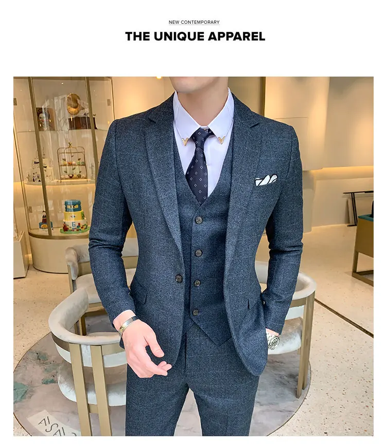 Мужской костюм из 3 предметов, большие размеры, костюм Homme Mariage, облегающий костюм для мужчин,, деловой костюм для молодых людей в британском стиле, смокинг, платье, 5XL-M