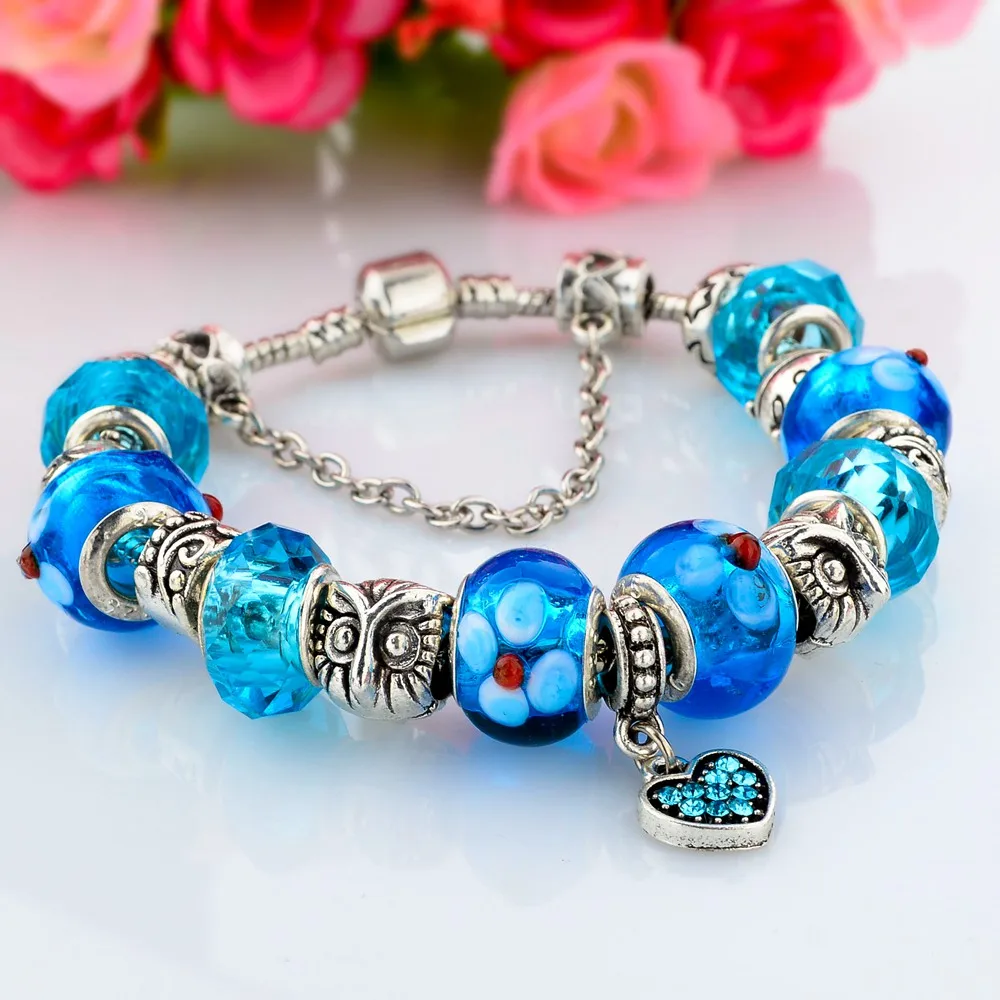 SZELAM 2019 Модные посеребренные змеиные цепочки с подвеской в виде сердца голубые