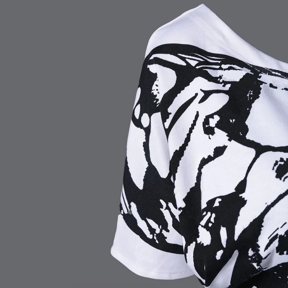 RENBANG New Summer Sexy Ladies Oblique Shoulder T Shirt Butterfly Printed Strap Short Sleeve Tops Women Tees Plus Size 5XL | Женская