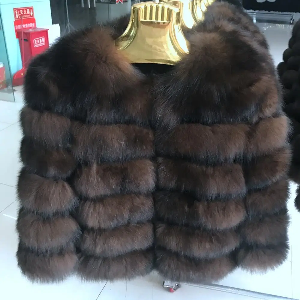 2019 55 см Женская теплая шуба из натурального Лисьего меха короткая приталенная