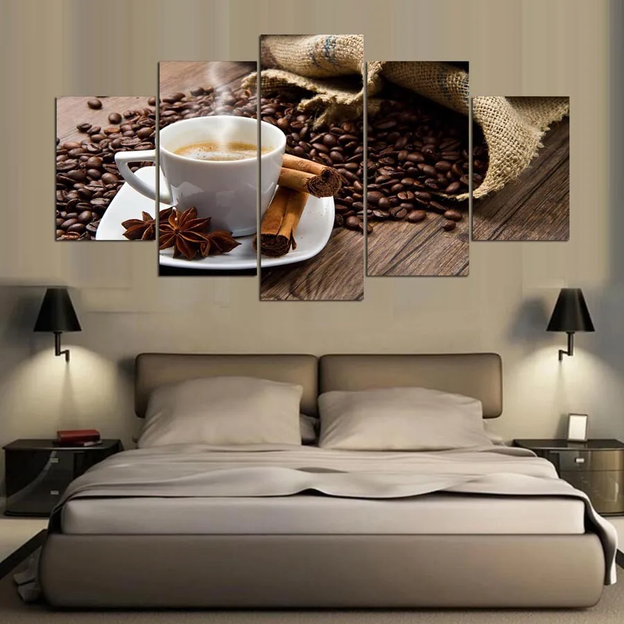 Poster Modern Home Decor Living Room Or Bedroom 5 Panel Coffee Canvas Print Painting Modular Beans Pictures Frame PENGDA | Дом и сад