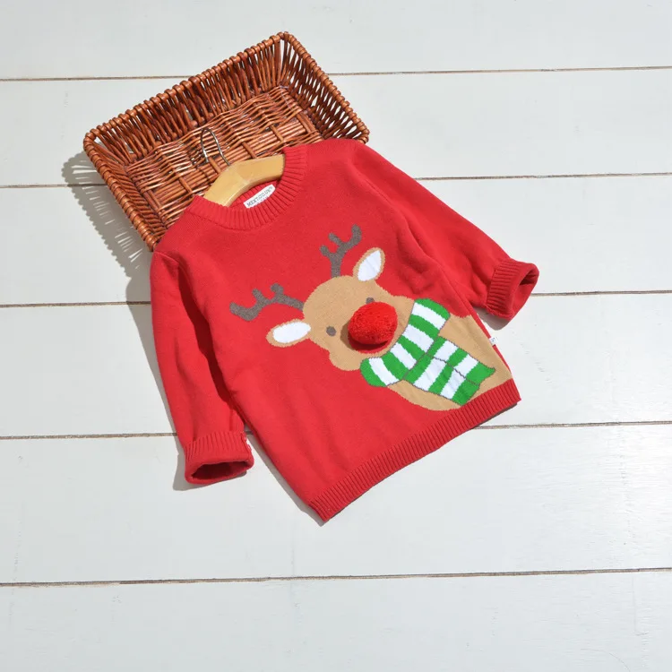 Children's Knit Sweater Christmas Deer Rudolph Cotton Long Sleeve Warm Boys Girls New Year's Clothes