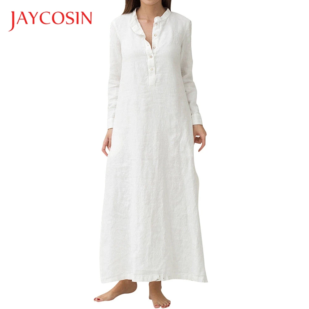 JAYCOSIN Kaftan однотонное Хлопковое платье макси с длинным рукавом для женщин