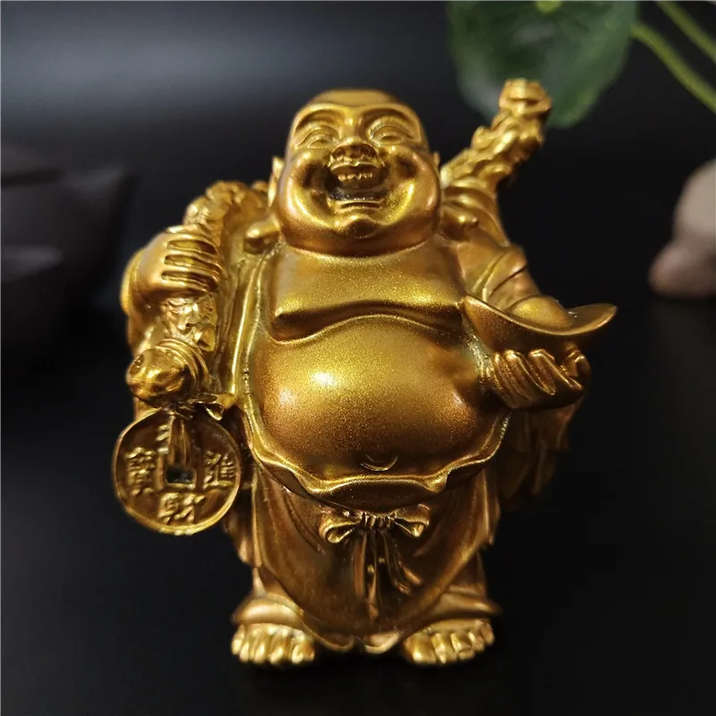 Золотая смеющаяся скульптура Будды Maitreya украшение статуя для сада и дома