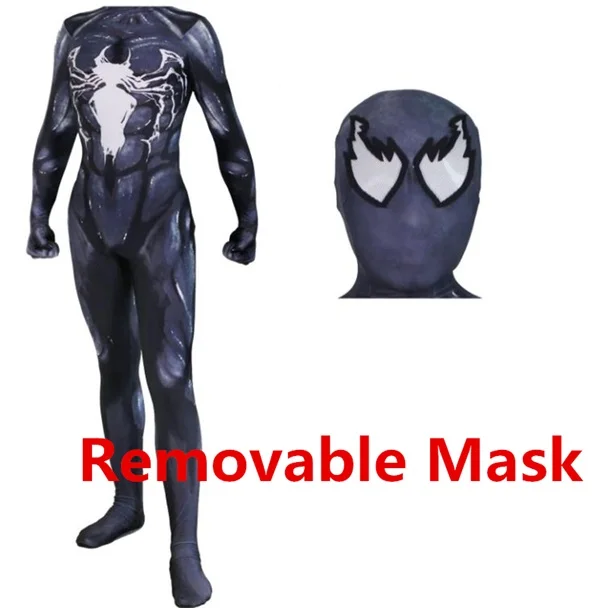 Removable Mask Веном Эдвард Брок Косплей Костюм зентай черный паук шаблон боди костюм комбинезоны - Цвет: Removable Mask