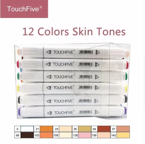 12 skin colors Touchfive 30/40/60/80 цветов двойной головкой маркер для рисования ручка жирной алкогольных маркер для рисования кисть для рукоделия для анимации Manga - Цвет: 12 skin colors
