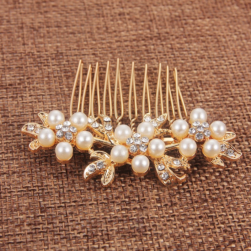 Стразы жемчужный цветок лист Свадебная расческа для волос девочек Кристальные
