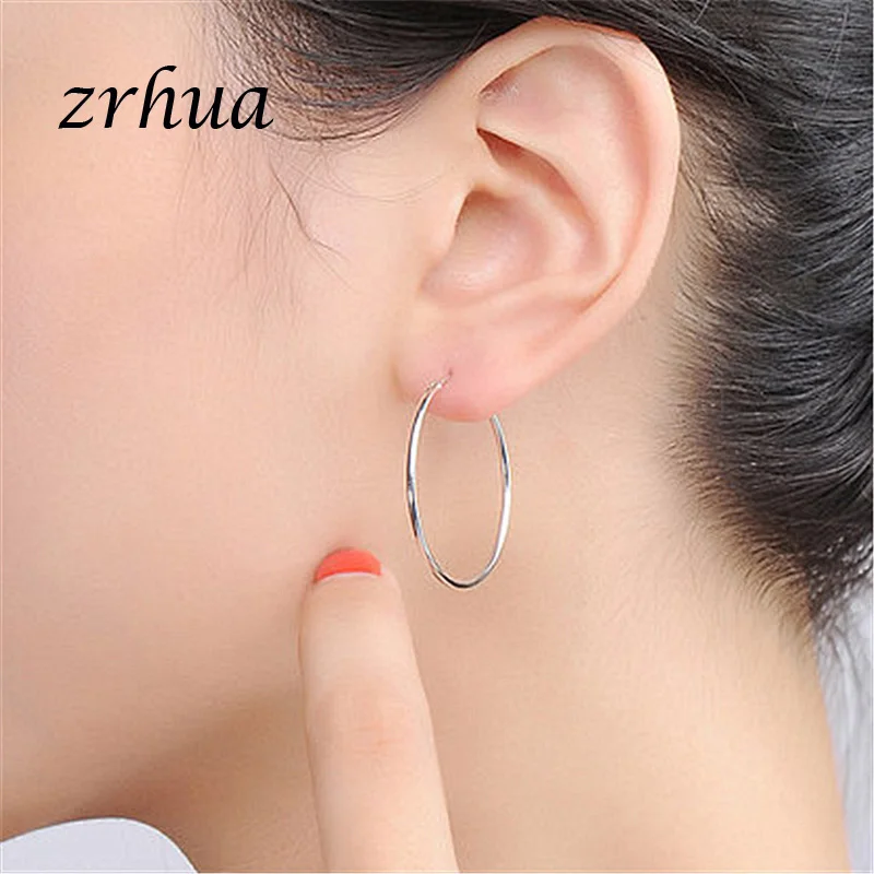 ZRHUA, высокое качество, 925 пробы, серебряные, большие круглые серьги-кольца для женщин, девушек, 5 размеров, подходят вечерние ювелирные изделия, аксессуары