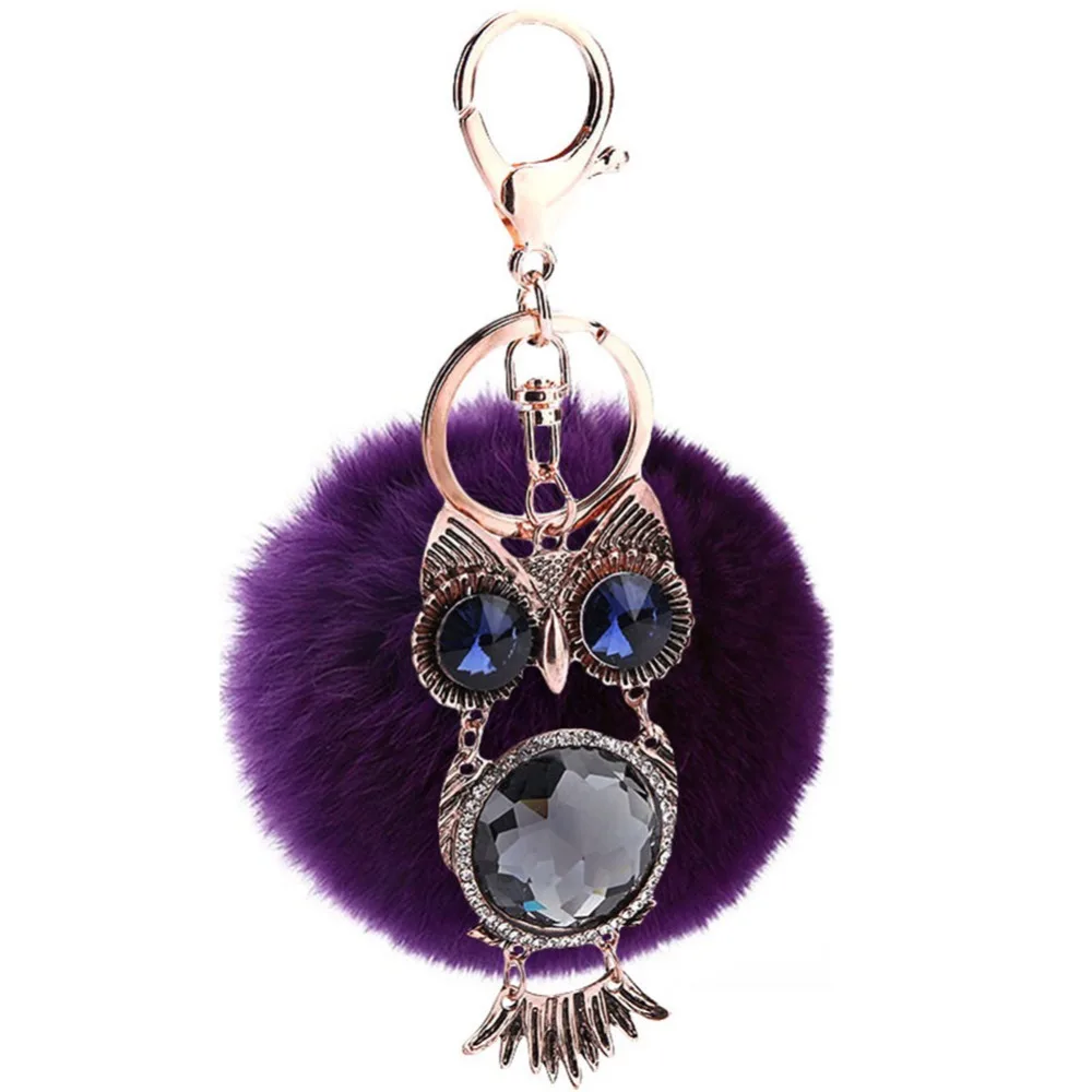 Pom брелок из меха кролика рекс для ключей в форме совы автомобиля кольцо с