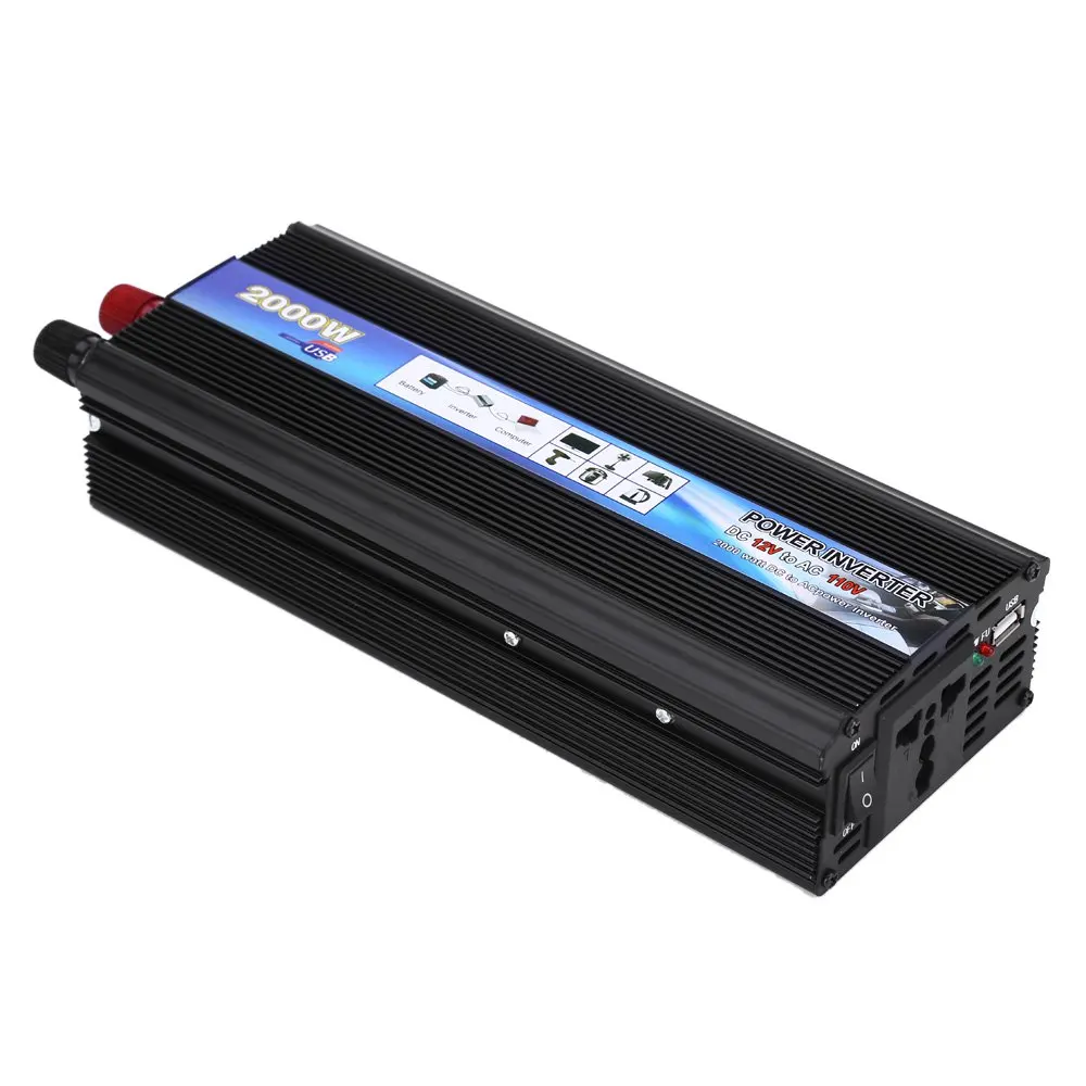 Rectangle Car Power Inverter DC 12V to AC 110V 60Hz AUTO 2000W Black Vehicle USB Port Supply Switch | Автомобили и мотоциклы
