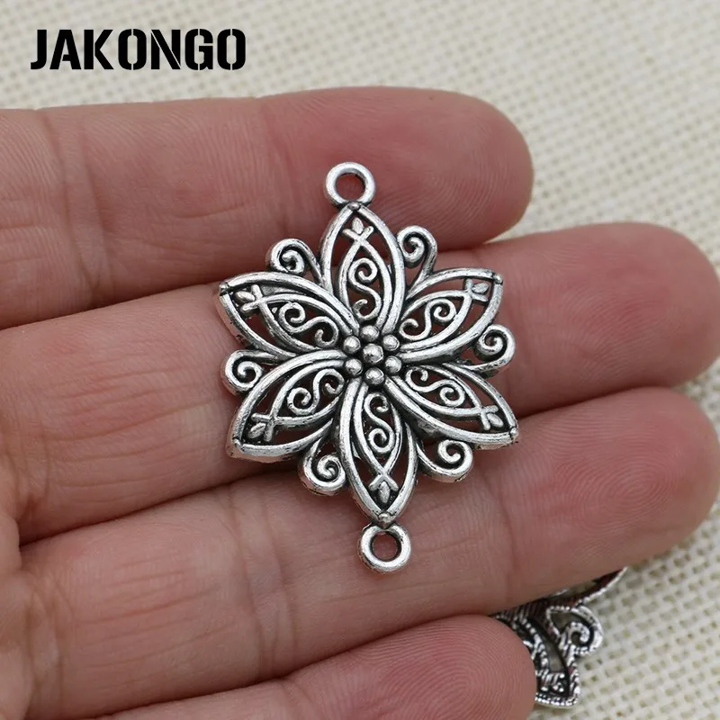 JAKONGO античный посеребренный Соединитель с цветочным узором для изготовления ювелирных изделий браслет серьги аксессуары DIY 40x28 мм 6 шт./лот