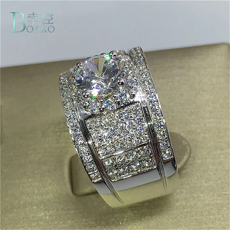 BOAKO Luxury Shining Big Crystal Zircon Rings Engagement Ring Women Men Fashion Women's Vintage Wedding For | Украшения и
