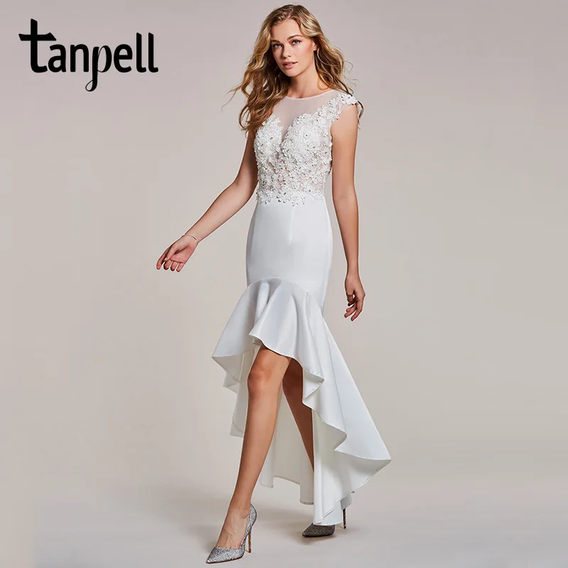 Женское вечернее платье Tanpell асимметричное белое вечерние с рукавами-крылышками