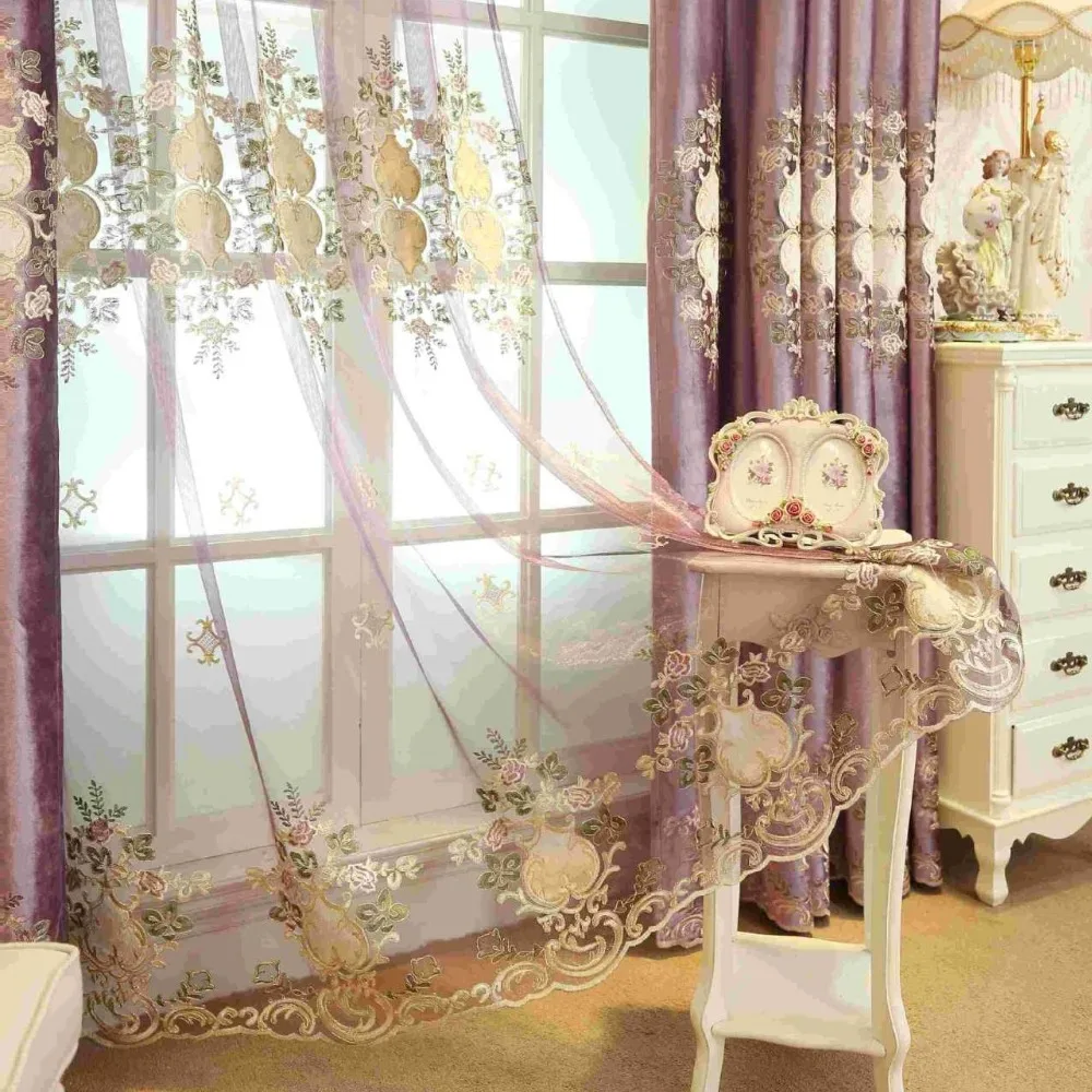 Европейский роскошный благородный фиолетовый вышитый полностью затемненный