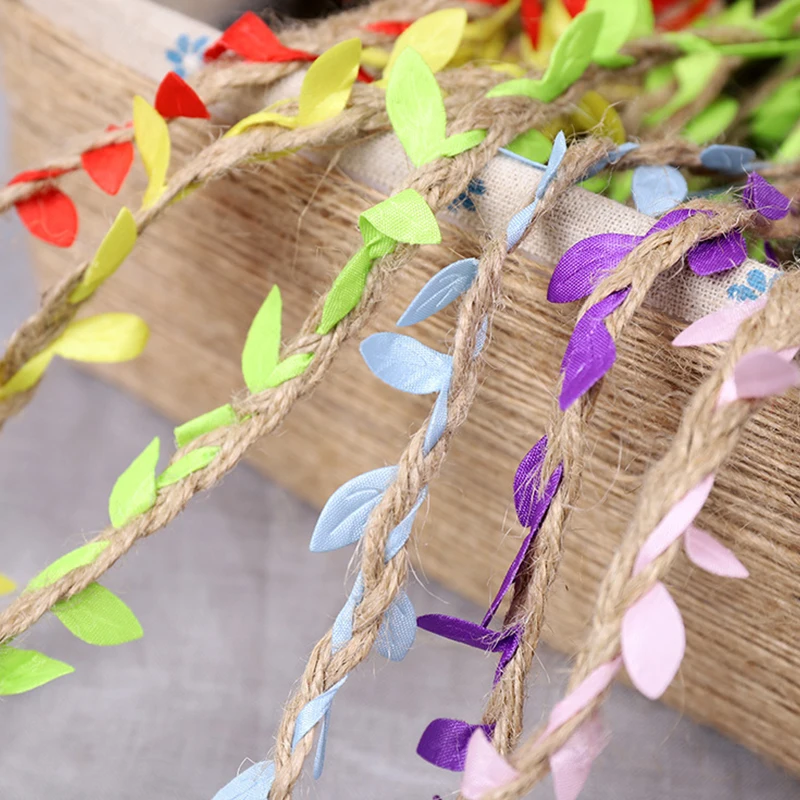 1 ярд 10 м имитация зеленых листьев плетеный льняной веревка подарок из ротанга