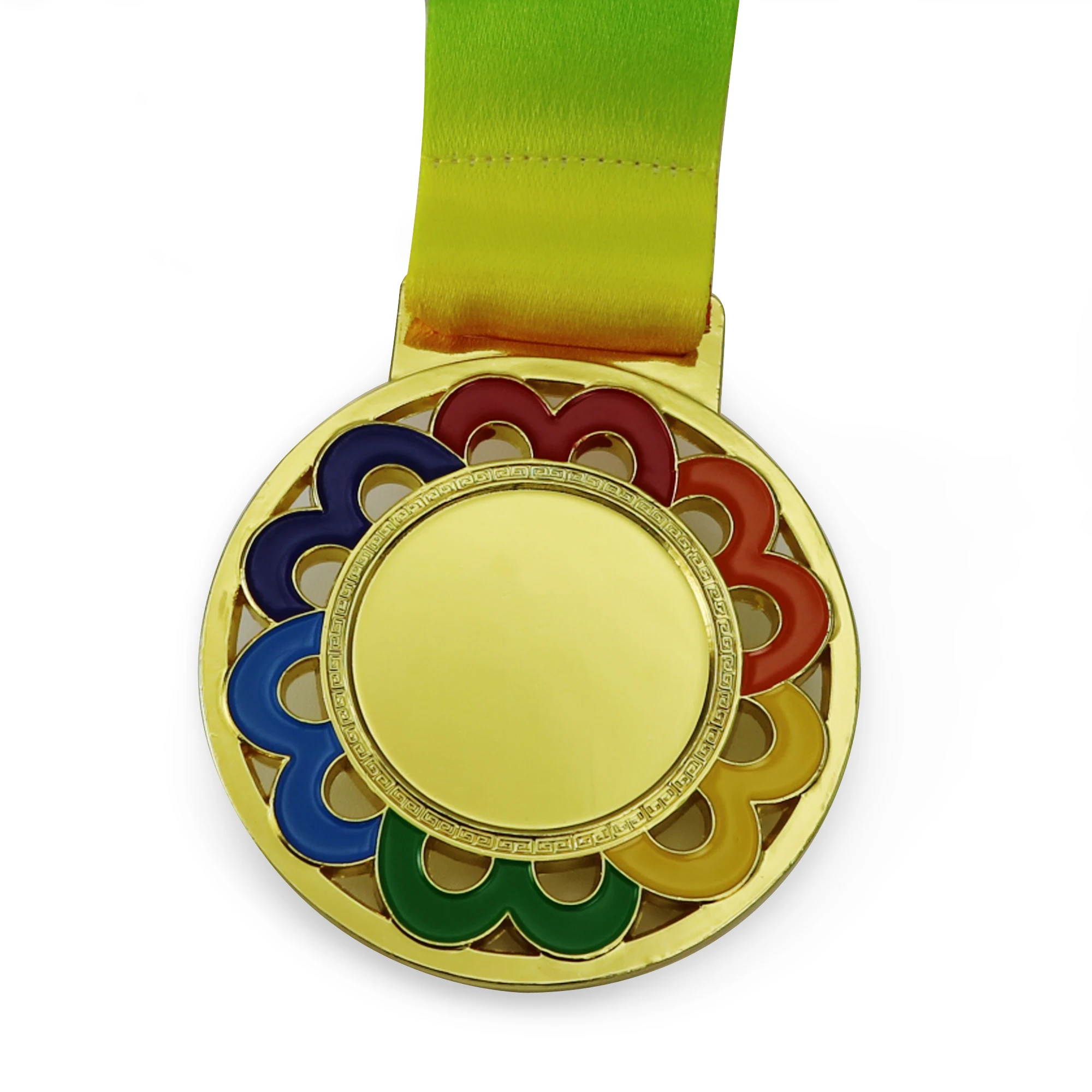 1PCS Dia 65MM Double Middle Blank Gold Color Medals with Colorful Ribbon Soft Ename Lacel Medal Flower | Дом и сад