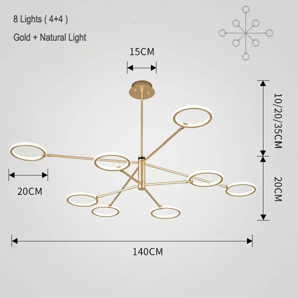 Gold 4 and 4 Lights Внутренний светодиодный потолочный Люстра, освещение, повседневный свет, гостиная, спальня, современная канделябры люстры, освещение для дома, светильники, лампадер - Цвет абажура: Gold 4 and 4 Lights