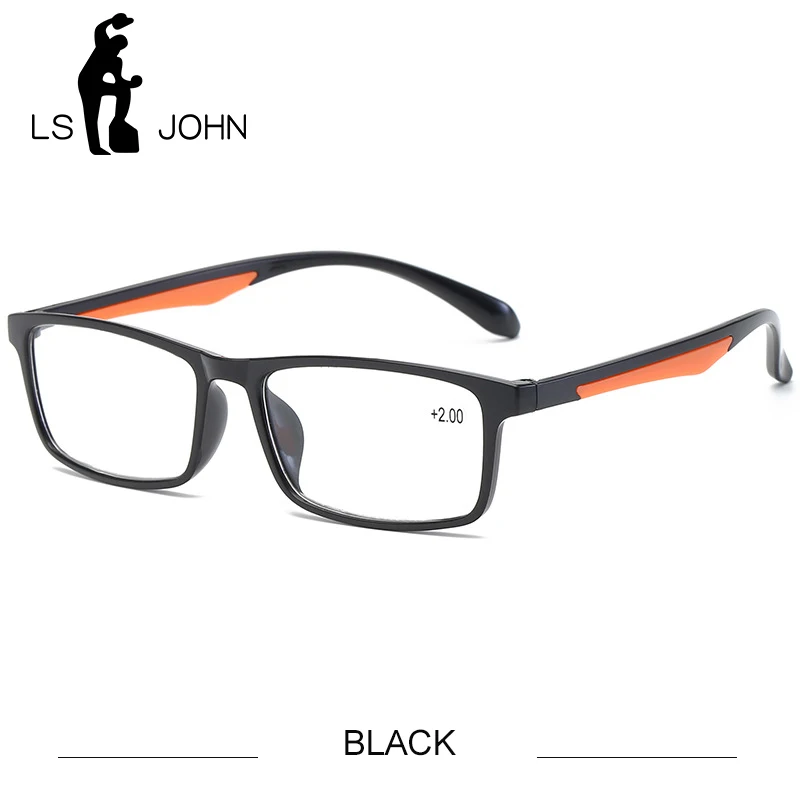 BLACK LS JOHN, ультра-светильник TR90, очки для чтения, для мужчин и женщин,, прозрачные линзы, очки для пресбиопии+ 1,0 до+ 4,0, антибликовое устройство чтения - Цвет оправы: BLACK