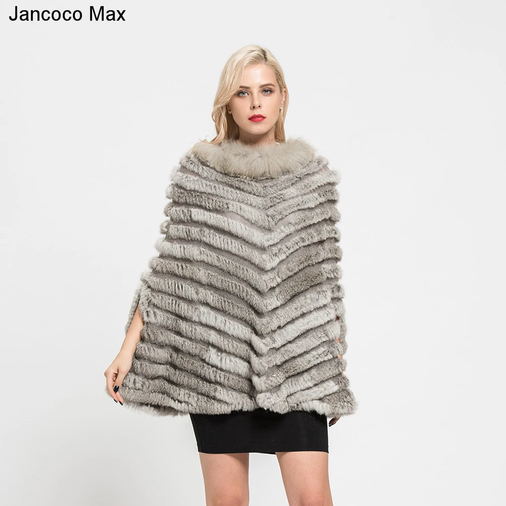 Jancoco Max+ Новинка, пончо с натуральным кроличьим мехом, зимняя модная Стильная накидка, Женская шаль для вечеринки S7112