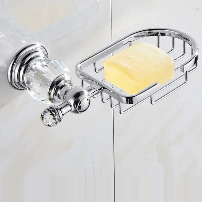 soap basket Роскошный хрустальный серебряный набор аксессуаров для ванной комнаты, хромированный полированный латунный набор аксессуаров для ванной, настенные Товары для ванной banheiro - Цвет: soap basket