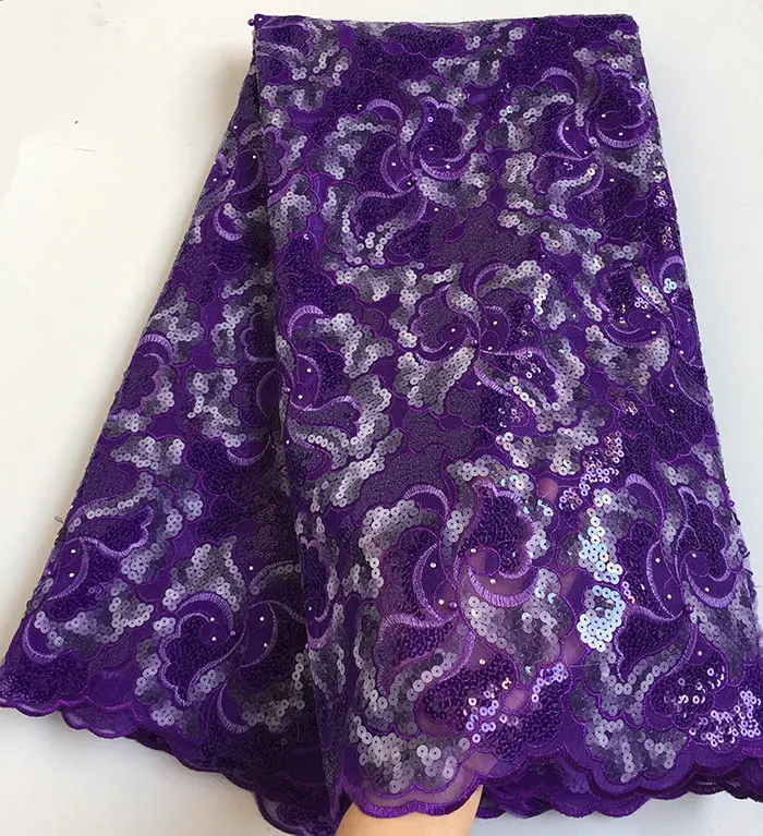 Purple Массивное блестящее Африканское французское кружево, для шитья тюль ткань чистая кружево 5 ярдов 6241 уникальный высокого качества - Цвет: Purple