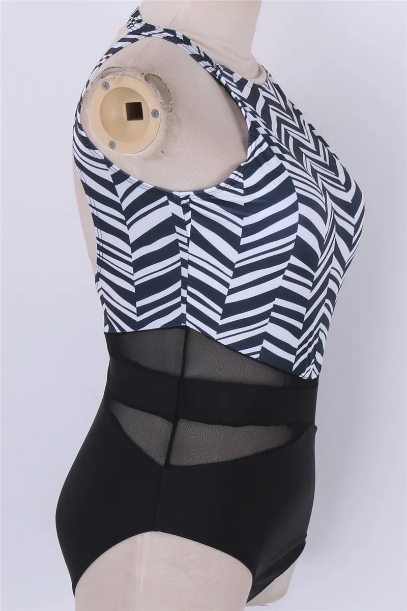 Женский купальник из прозрачной сетки сексуальный цельный в полоску с открытой