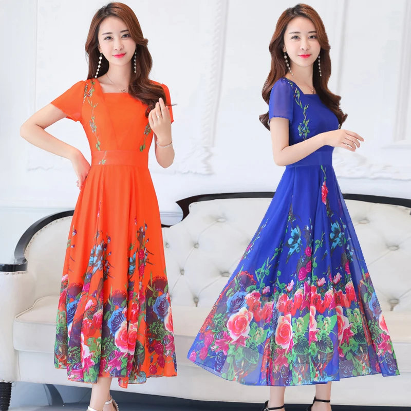 2019 Модное шифоновое Летнее Длинное Платье с принтом женское облегающее