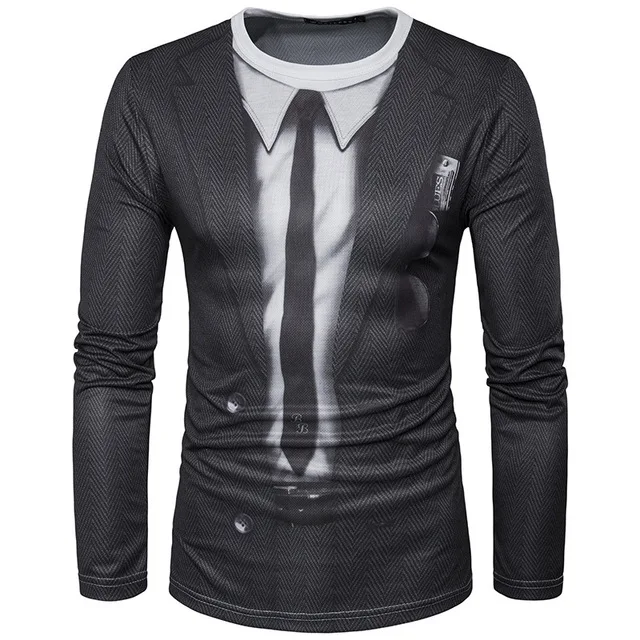 B3719 Поддельные две 3D принт футболка мужская Санта Клаус Slim Fit длинным рукавом мужские футболки Рождественский костюм футболка Homme 2XL - Цвет: B3719
