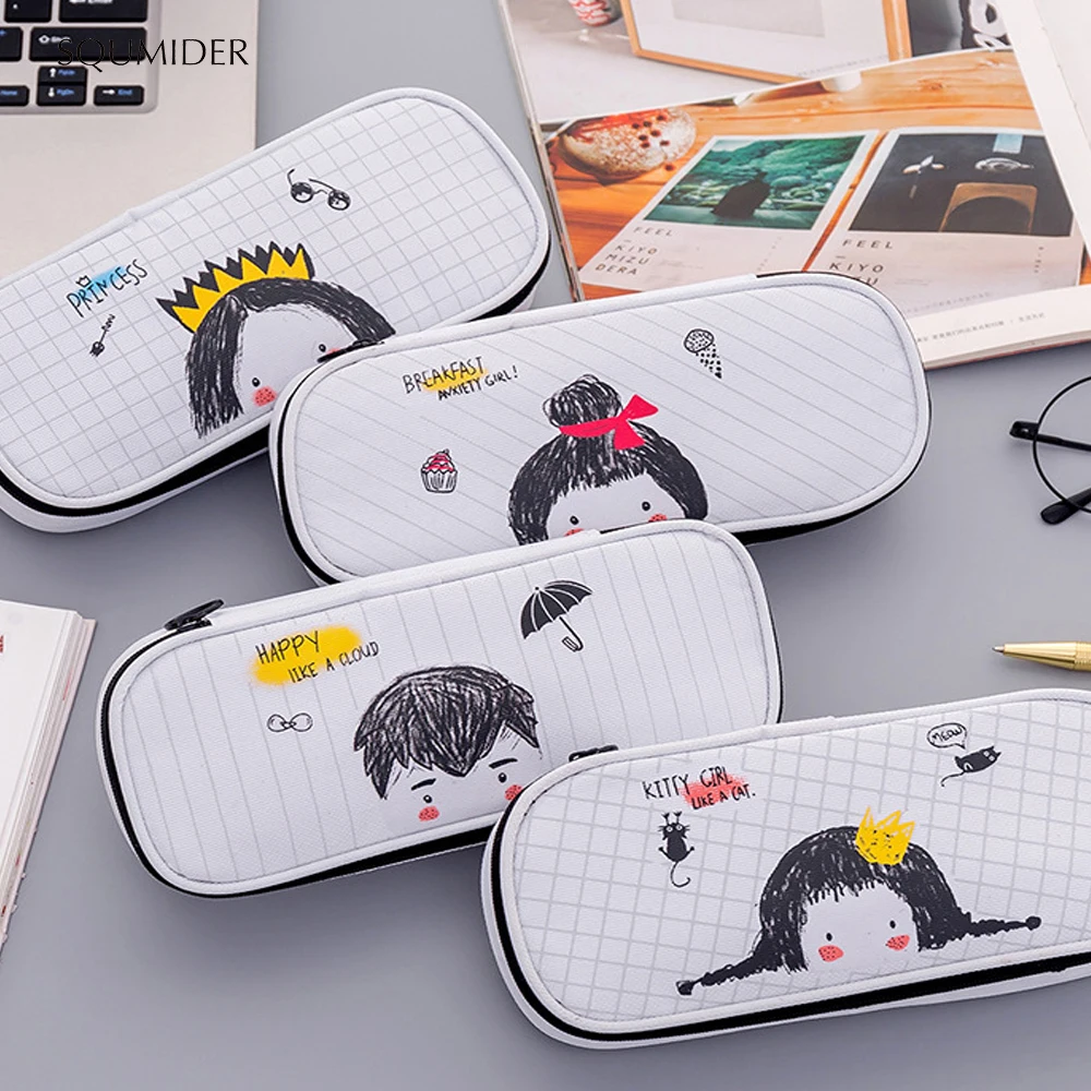 

Creative Hand-painted Cartoon Pencil Case Animal High-Capcacity Pen Box Black&White for Boys&Girls School Stationery Supplies