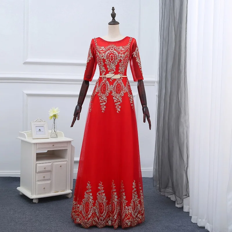 Red With Sleeves Роскошное длинное вечернее платье с блестками цвета шампанского, длина до пола, дешевые вечерние платья без рукавов, платья для выпускного вечера, Новинка - Цвет: Red With Sleeves