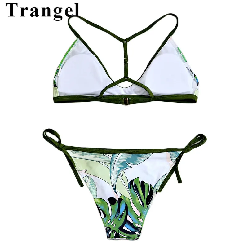 Женский купальник бикини с принтом листьев бразильский пуш ап пляжная