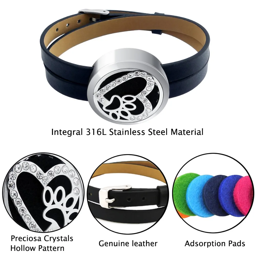 Медальон из натуральной кожи Lotus браслет с диффузором нержавеющей стали