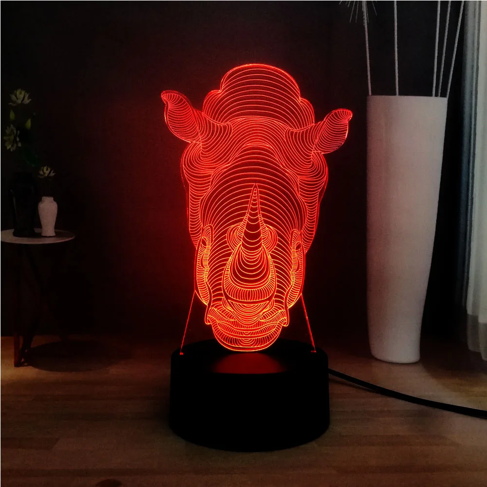 Новинка 3D Акриловый Лава носорог иллюзия RGB настроение светильник светодиодный 7