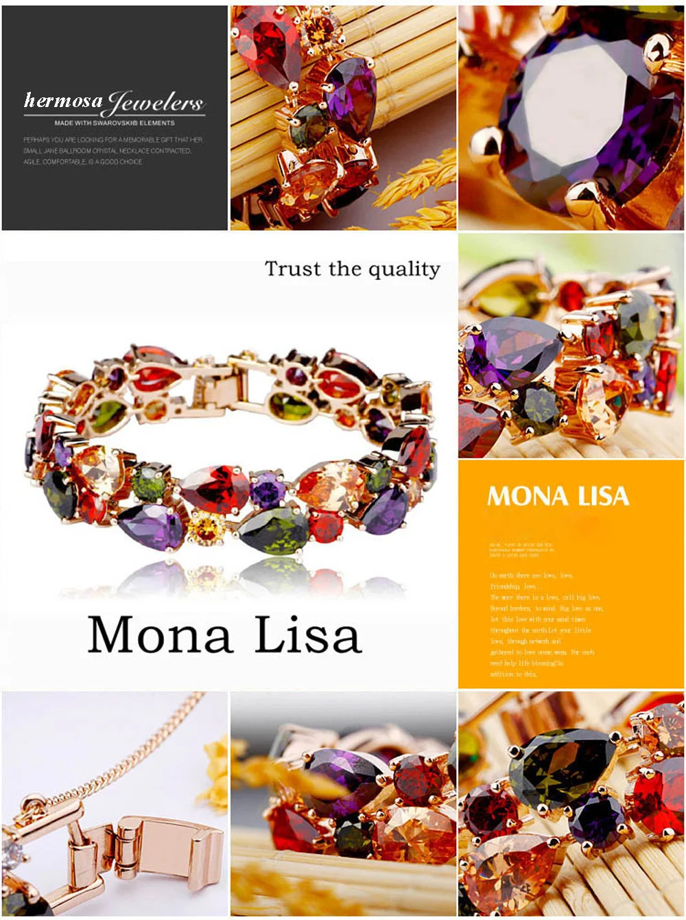 34 шт. Натуральный камень Morganitee перидот аметист браслет из розового золота 7