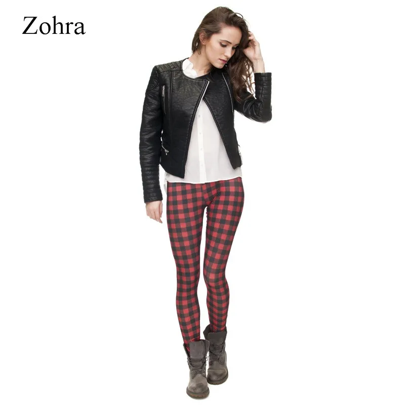 2017 Zohra Red Plaid Pattern Style Comfortable Black Trouser Women Leggings High Quality 100% Brand New Stretchy Pants |